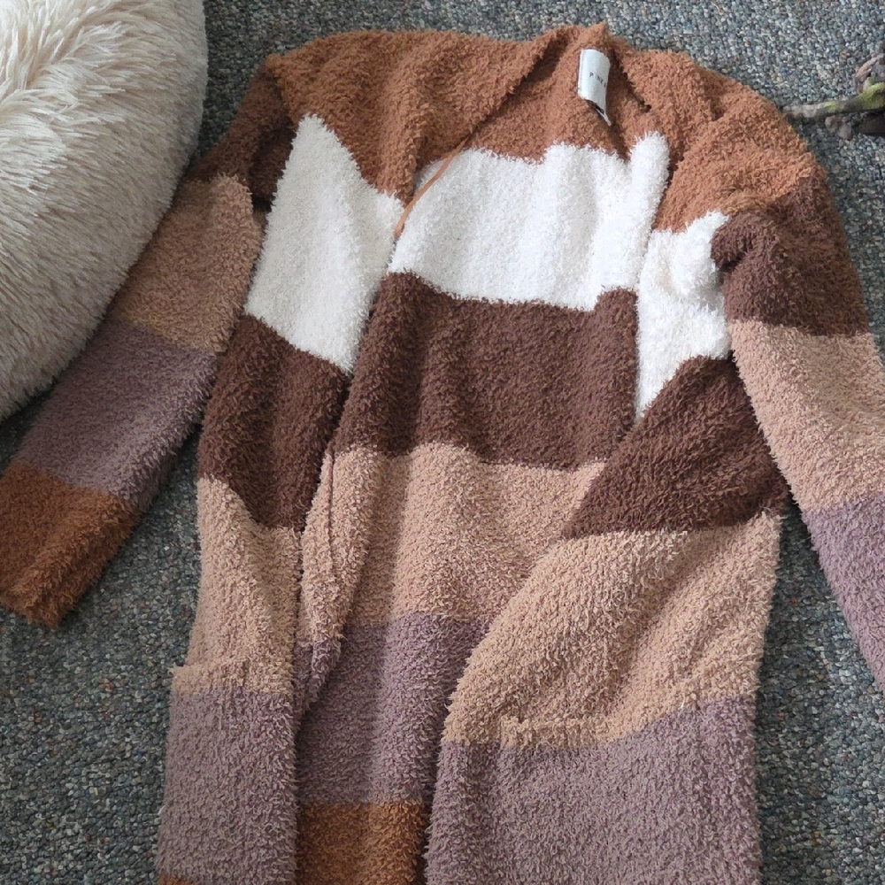 Pink Rose Brown and Cream Striped Cardigan